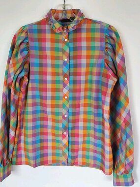 Vintage 80s 90s rainbow plaid LIZ CLAIBORNE women's button down shirt, size 6 S